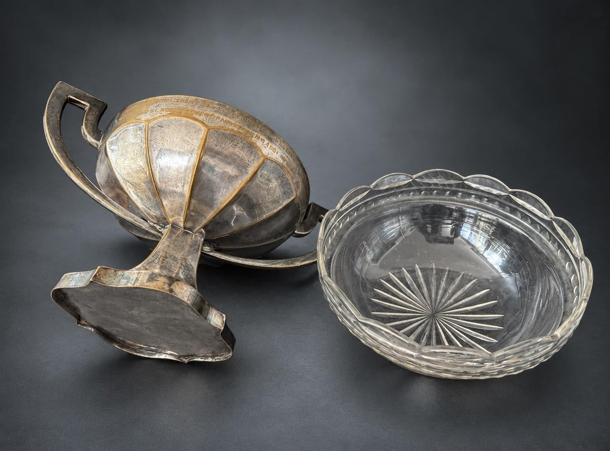 Antique Swiss Military Trophy 1927, Art Deco Silvered Cup, Cavalry Telephone Operators — Switzerland, 1927