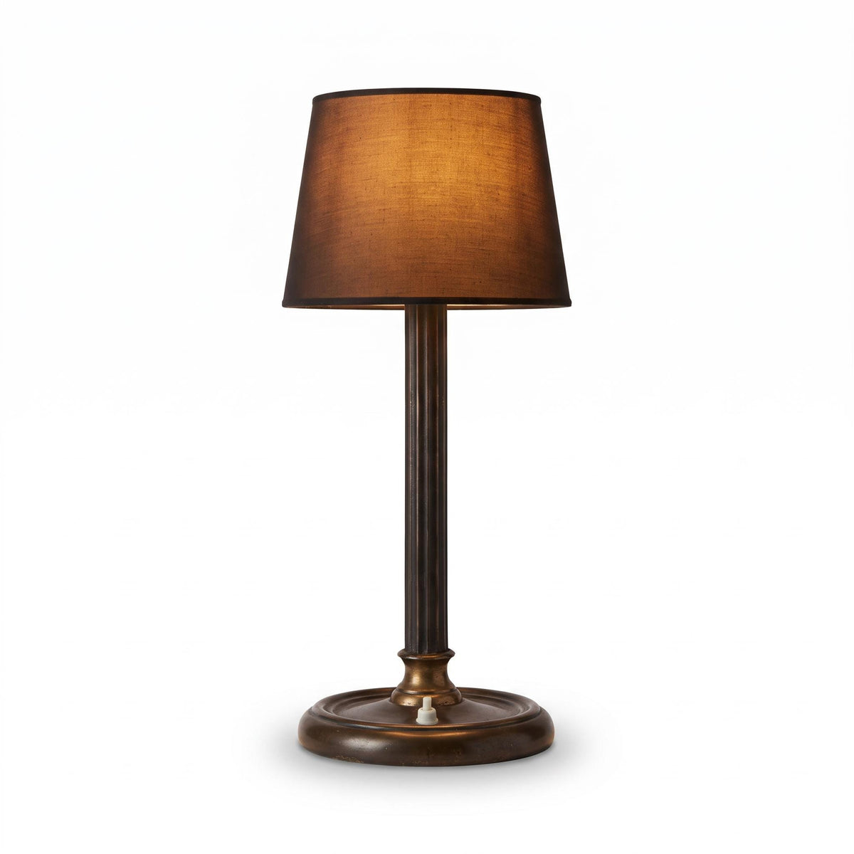 Vintage Neoclassical Style Fluted Column Table Lamp, Brass-Tone Metal on Round Base, with Black Shade