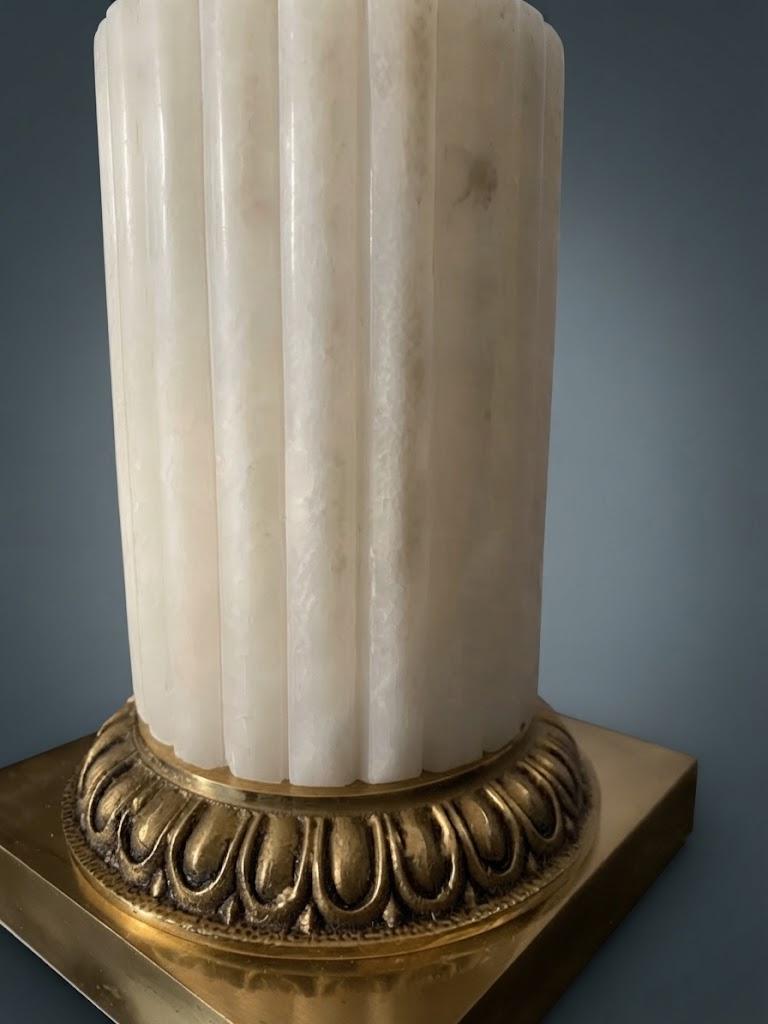 Vintage Neoclassical Style Table Lamp, White Baluster and Fluted Veined Stone Column with Gilt Metal Mounts, with Cream Shade