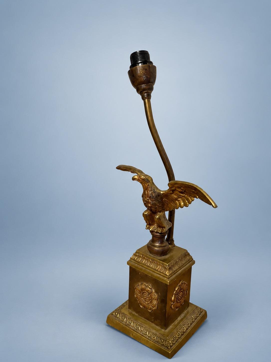 Vintage Empire Style Eagle Table Lamp, Converted Candlestick with Rosette Plinth, Brass-Tone Metal