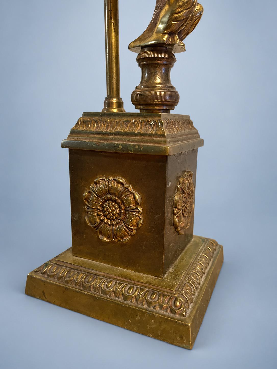 Vintage Empire Style Eagle Table Lamp, Converted Candlestick with Rosette Plinth, Brass-Tone Metal