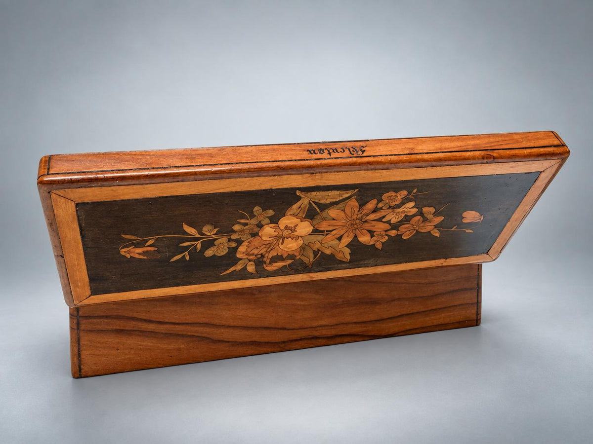 Antique French Marquetry Wood Glove Box, Floral Inlay, Napoleon III Louis Philippe Style — France, 19th Century