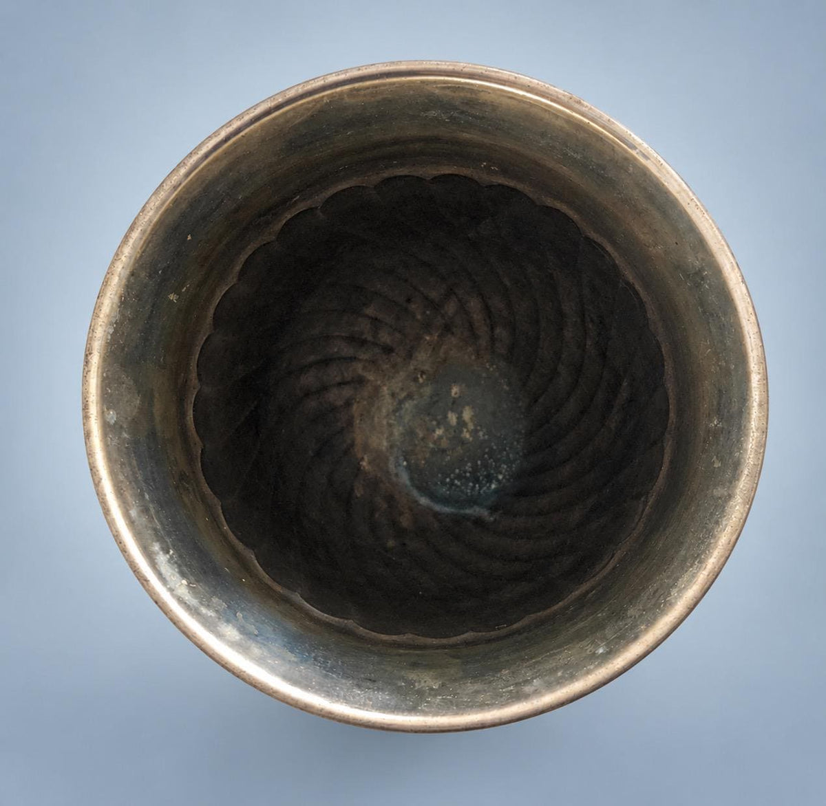Vintage Silver-Tone Footed Vase with Swirled Gadroons and Rolled Rim