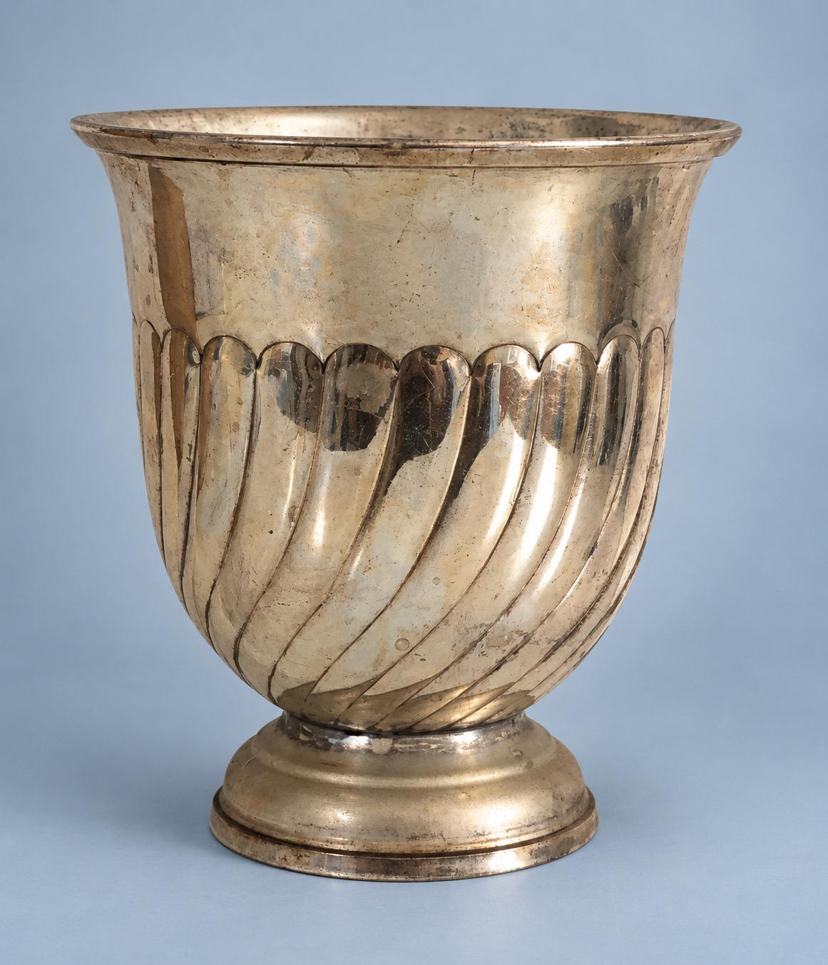 Vintage Silver-Tone Footed Vase with Swirled Gadroons and Rolled Rim