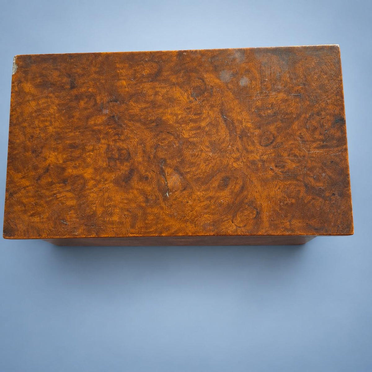 Vintage Wooden Box with Figured Wood Interior, Brass Piano Hinge and Removable Dividers