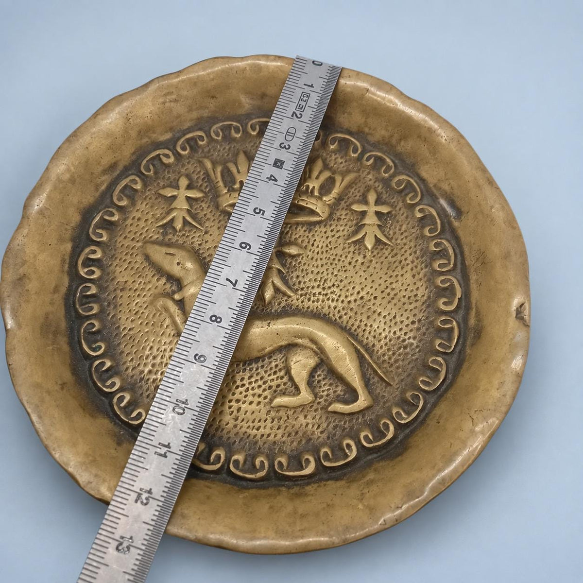 Vintage Brass-Tone Breton Heraldic Trinket Dish, Ermine with Crown and Ermine Spots