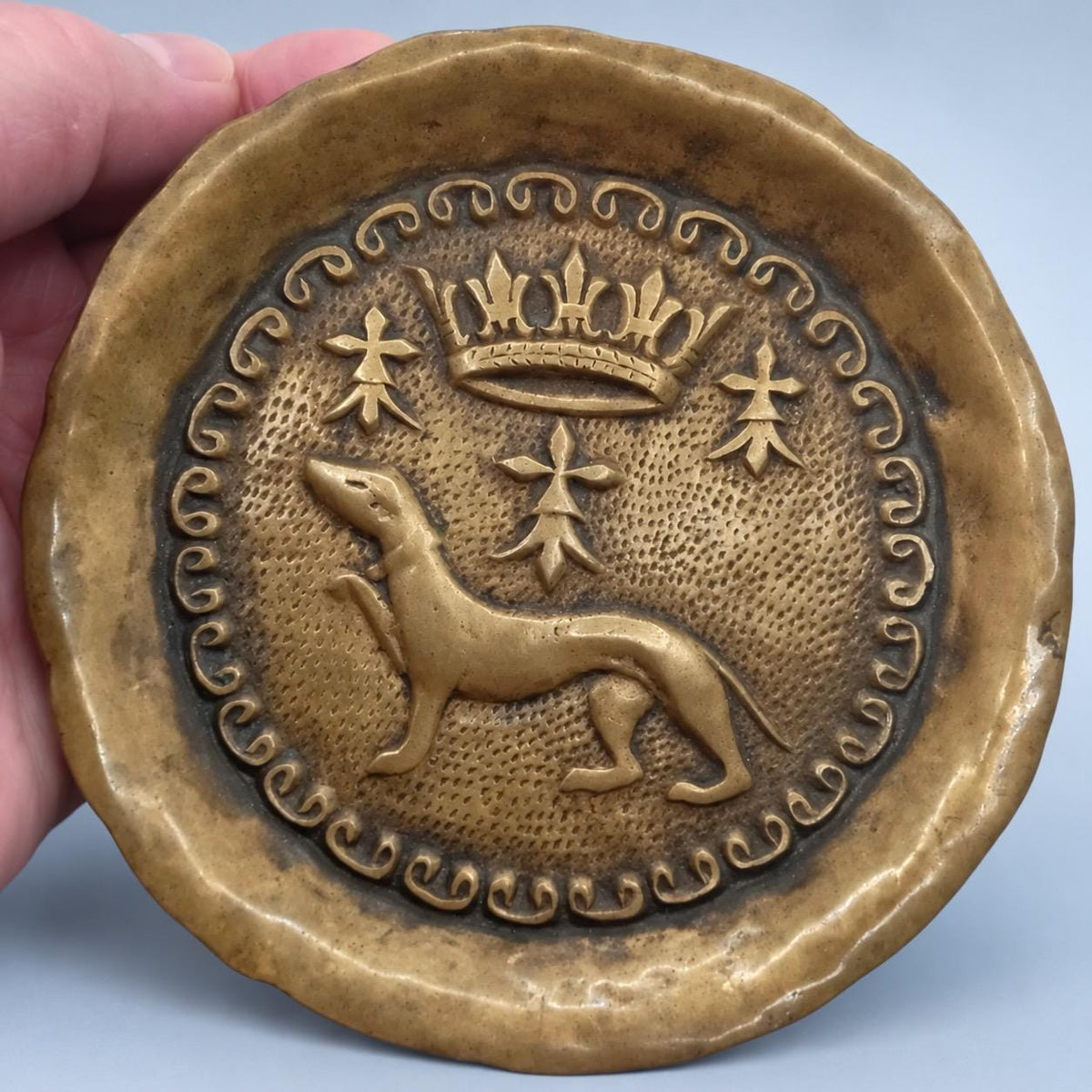 Vintage Brass-Tone Breton Heraldic Trinket Dish, Ermine with Crown and Ermine Spots