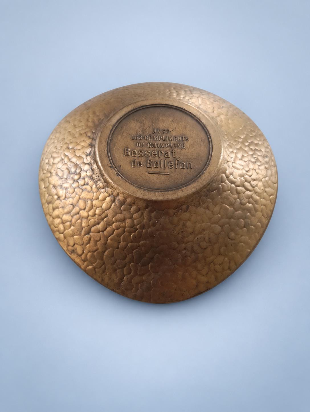 Vintage Brass-Tone Heraldic Trinket Dish, Coat of Arms with Lion Supporters and Coronet, Champagne Collectible