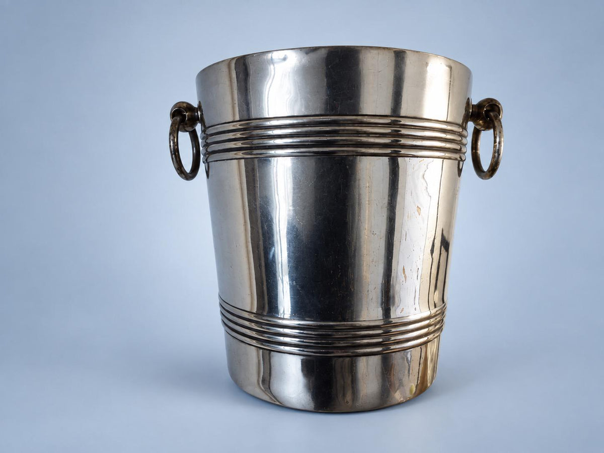 Vintage Silver-Tone Champagne Bucket with Reeded Bands and Ring Handles