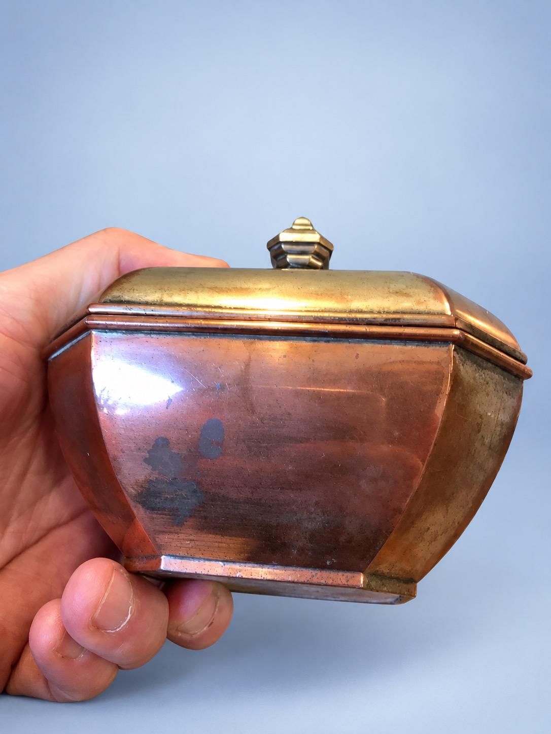 Vintage Art Deco Style Octagonal Lidded Box, Silver-Tone Metal with Domed Faceted Lid and Stepped Finial