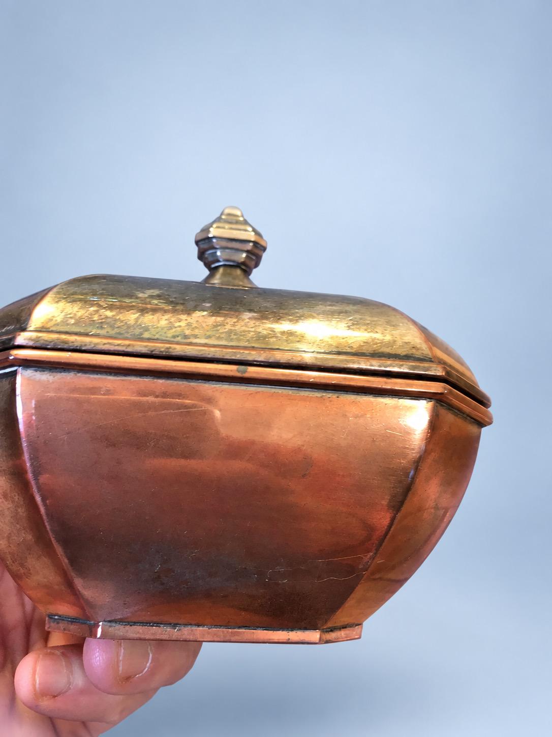 Vintage Art Deco Style Octagonal Lidded Box, Silver-Tone Metal with Domed Faceted Lid and Stepped Finial