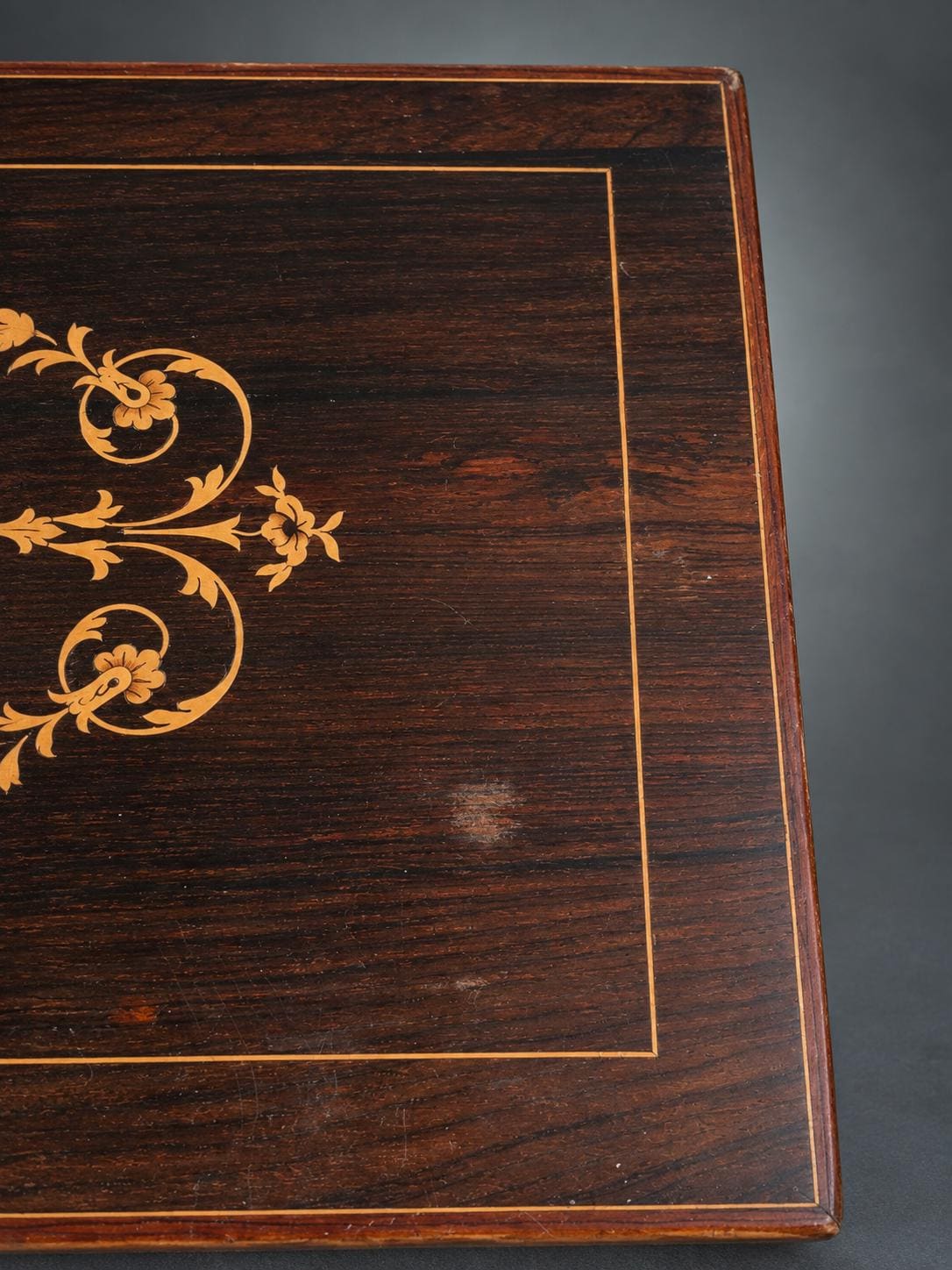 Antique French Marquetry Wood Toilette Box, Napoleon III Style, Locking Correspondence Box — France, Late 19th Century