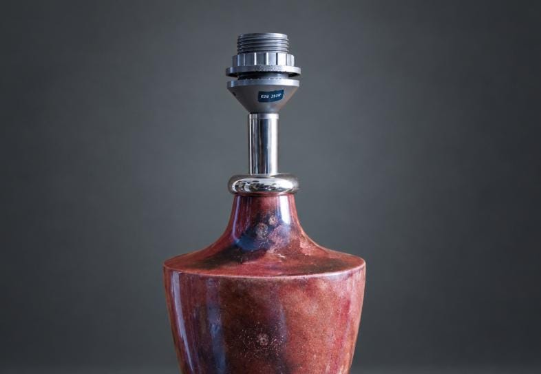 Vintage French Table Lamp, Maison Le Dauphin, Marbled Amber Resin Urn Body with Brass Fittings — France, 1970s
