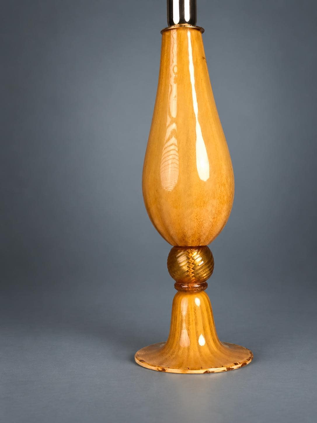 Amber Blown Glass Lamp Base with Gilt Inclusions — Italian Glassmaking Tradition