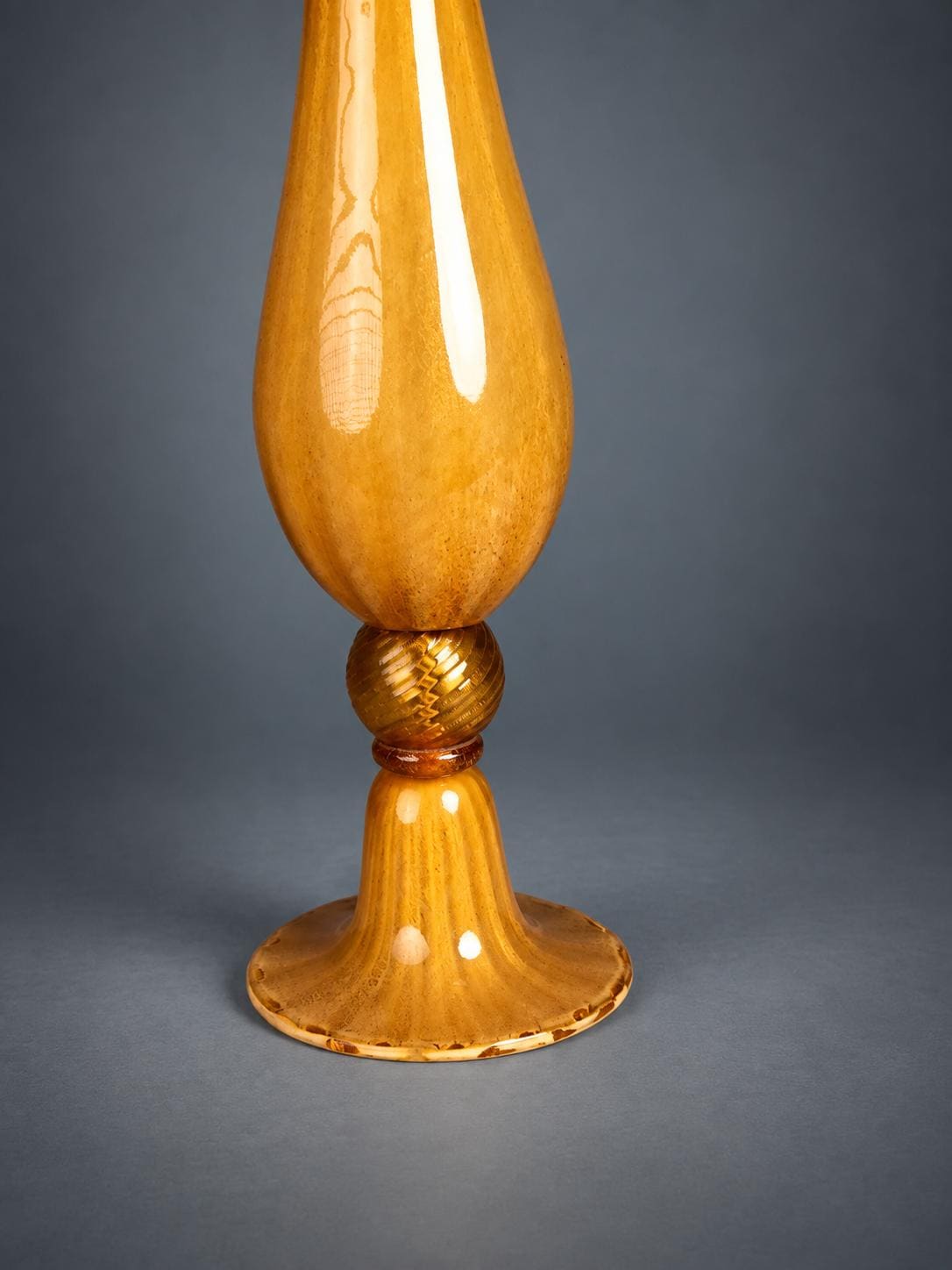 Amber Blown Glass Lamp Base with Gilt Inclusions — Italian Glassmaking Tradition