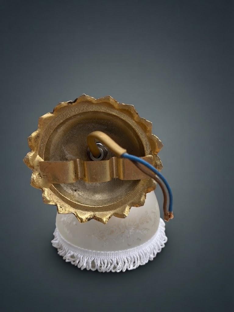 Brass Wall Lamp with Figural Hand Mount and Frosted Etched Glass Shade
