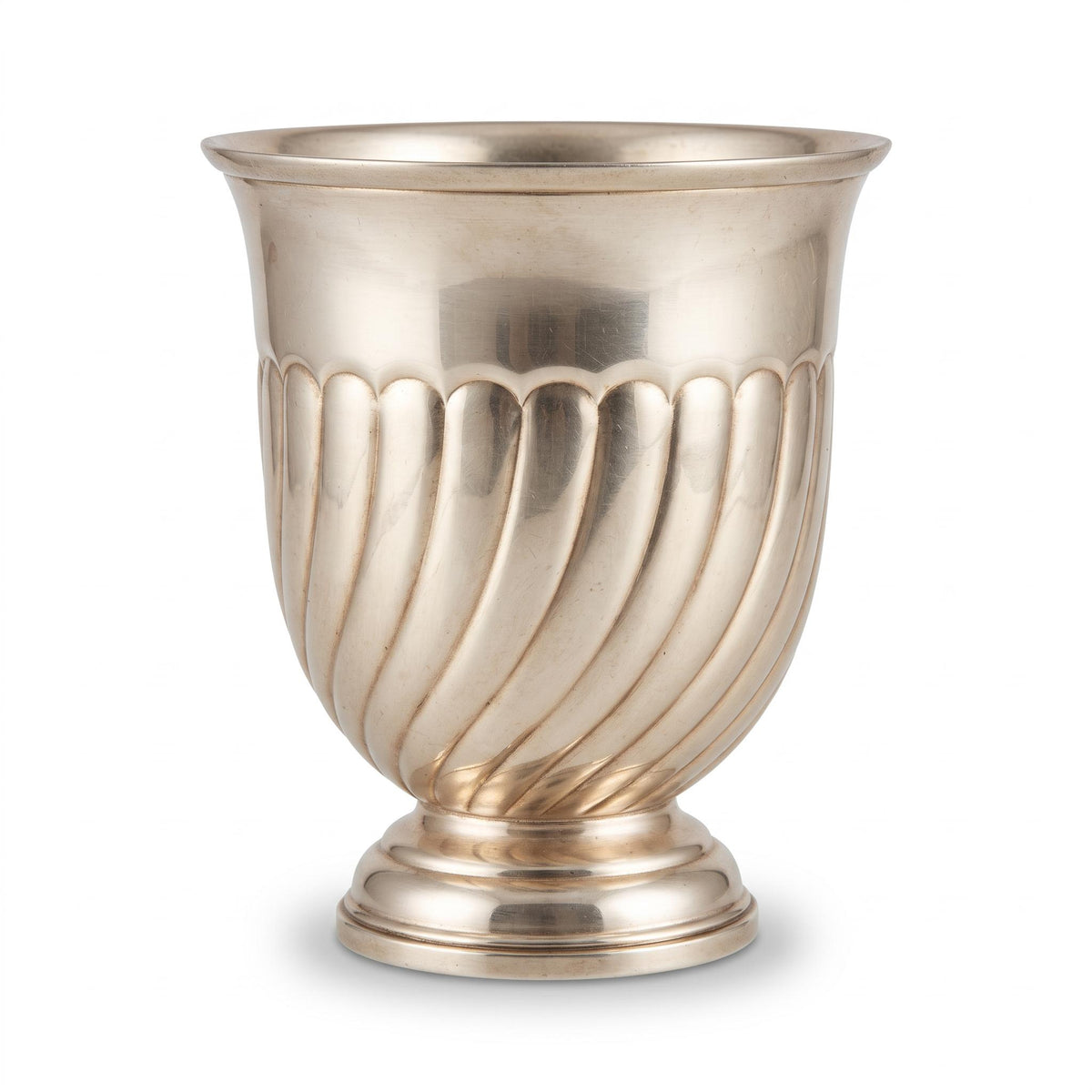 Vintage Silver-Tone Footed Vase with Swirled Gadroons and Rolled Rim