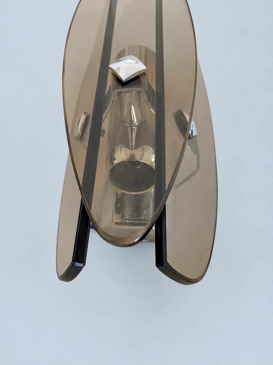 Vintage Pair of Space Age Smoked Glass and Chrome-Tone Wall Sconces
