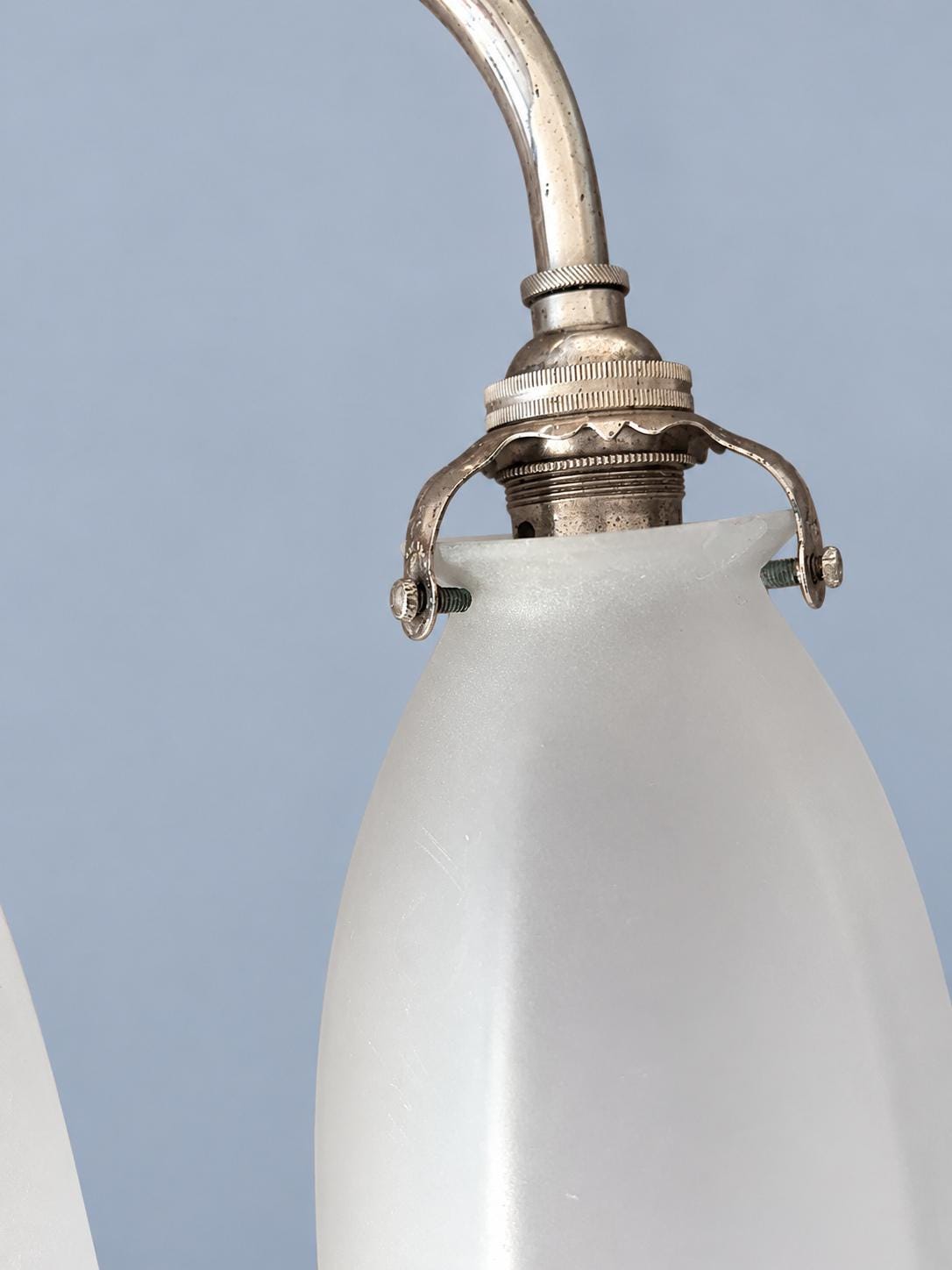 Vintage Pair of Chrome-Tone Swan-Neck Wall Sconces with Frosted Hexagonal Glass Shades