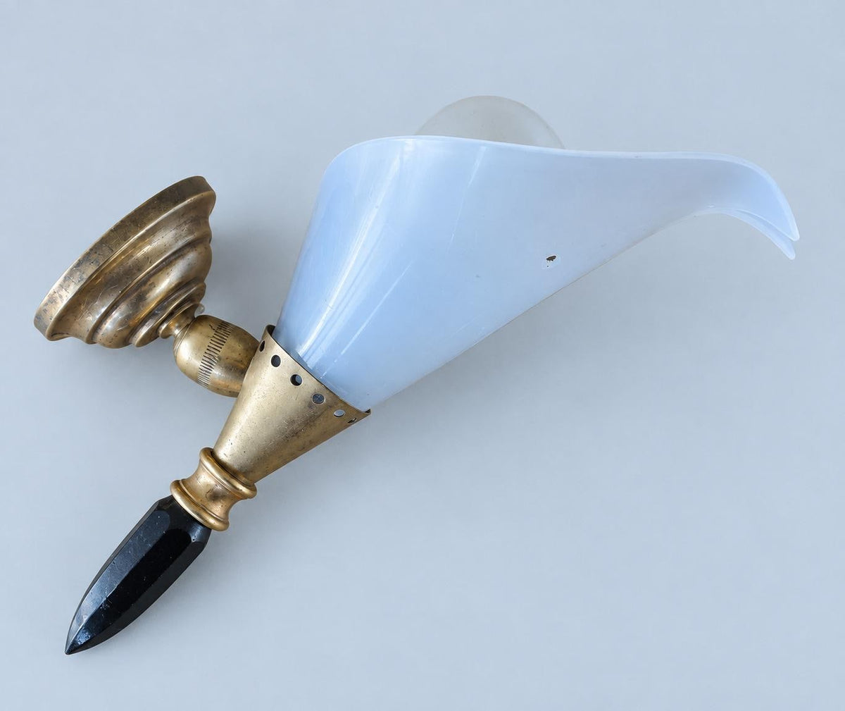 Pair of Vintage Rockabilly Wall Sconces, Black and White Plastic Petal Shades, Brass-Tone Bases and Pointed Finials
