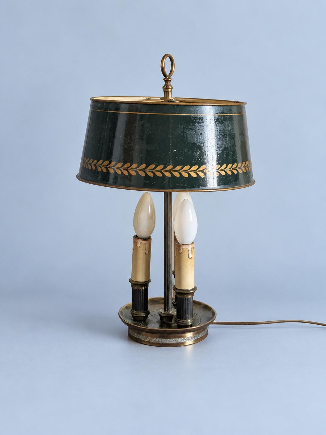 Vintage Empire Style Three-Light Bouillotte Lamp with Adjustable Green Tôle Shade