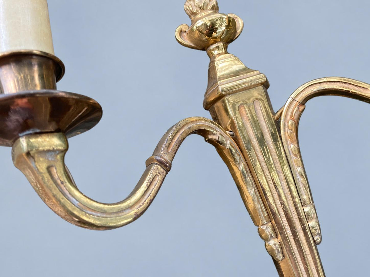 Vintage Pair of Louis XVI Style Gilt Metal Two-Arm Wall Sconces with Fluted Shaft