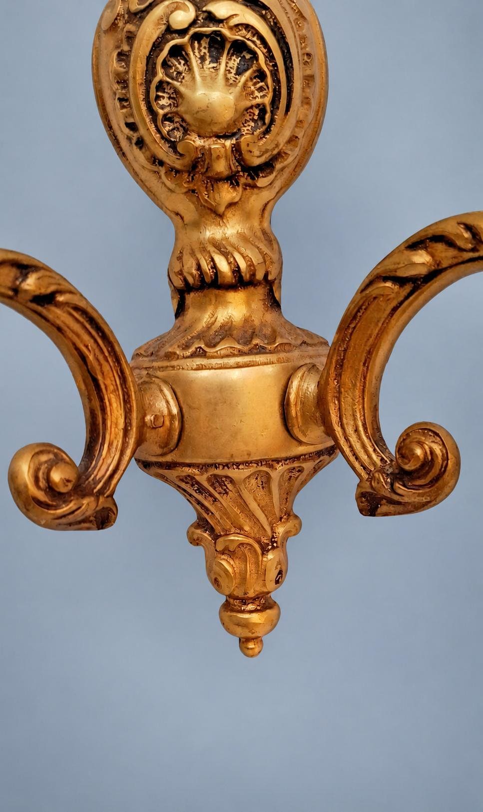 Vintage Pair of Louis XV Style Gilt Metal Two-Arm Wall Sconces with Shell Cartouche Stem