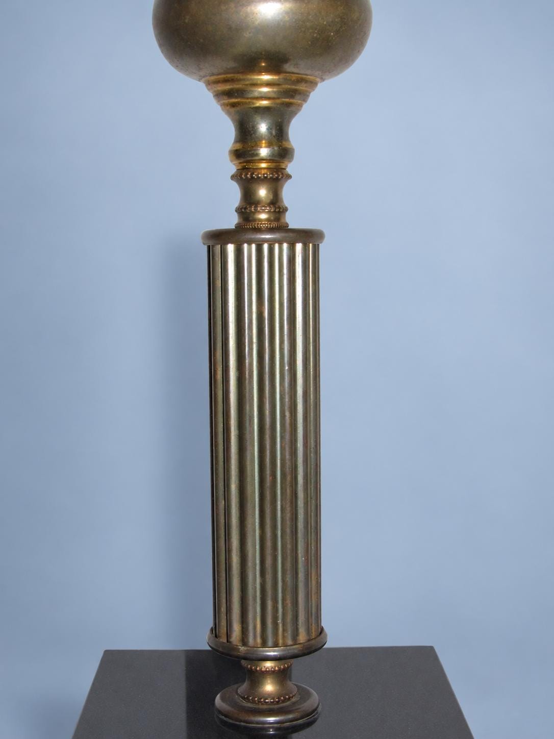 Vintage Louis XVI Style Two-Tone Column Table Lamp Base on Black Polished Stone Plinth