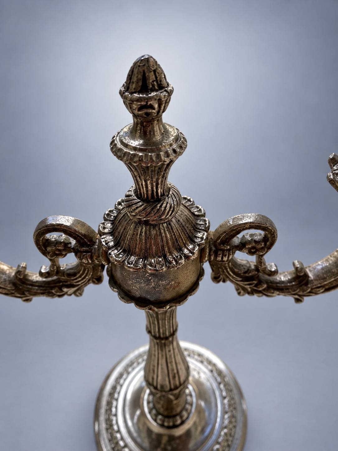 Pair of Three-Light Candelabra Table Lamps in Silver-Toned Metal, 42 x 23 cm