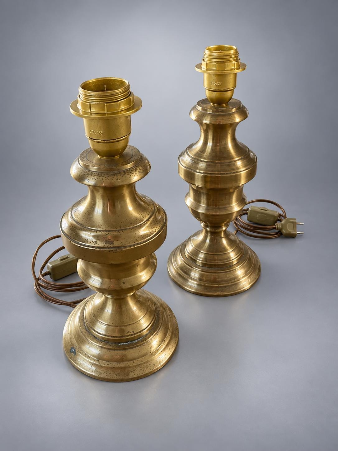 Pair of Brass-Toned Lamp Bases, Turned Baluster Form, Table Lamp Bases, 25 cm