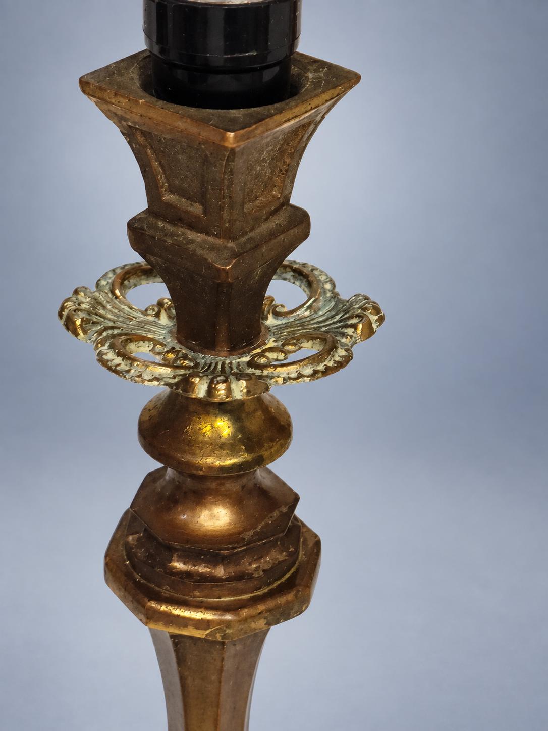 Pair of Vintage Candlestick Table Lamps with White Fabric Shades, 35 x 20 cm