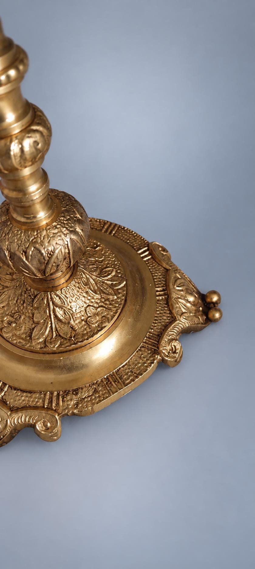 Pair of Ornate Brass Lamp Bases, Rococo-Style Candlestick Form, Decorative Feet, 27 cm