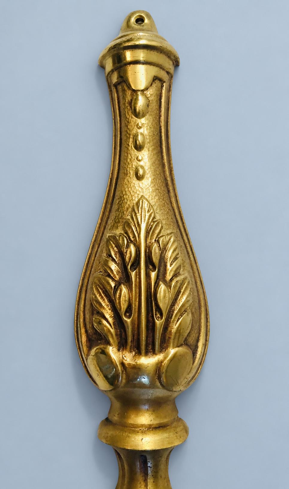 Vintage Pair of French Louis XVI Style Two-Arm Bronze-Tone Wall Sconces with Acanthus Back Plates
