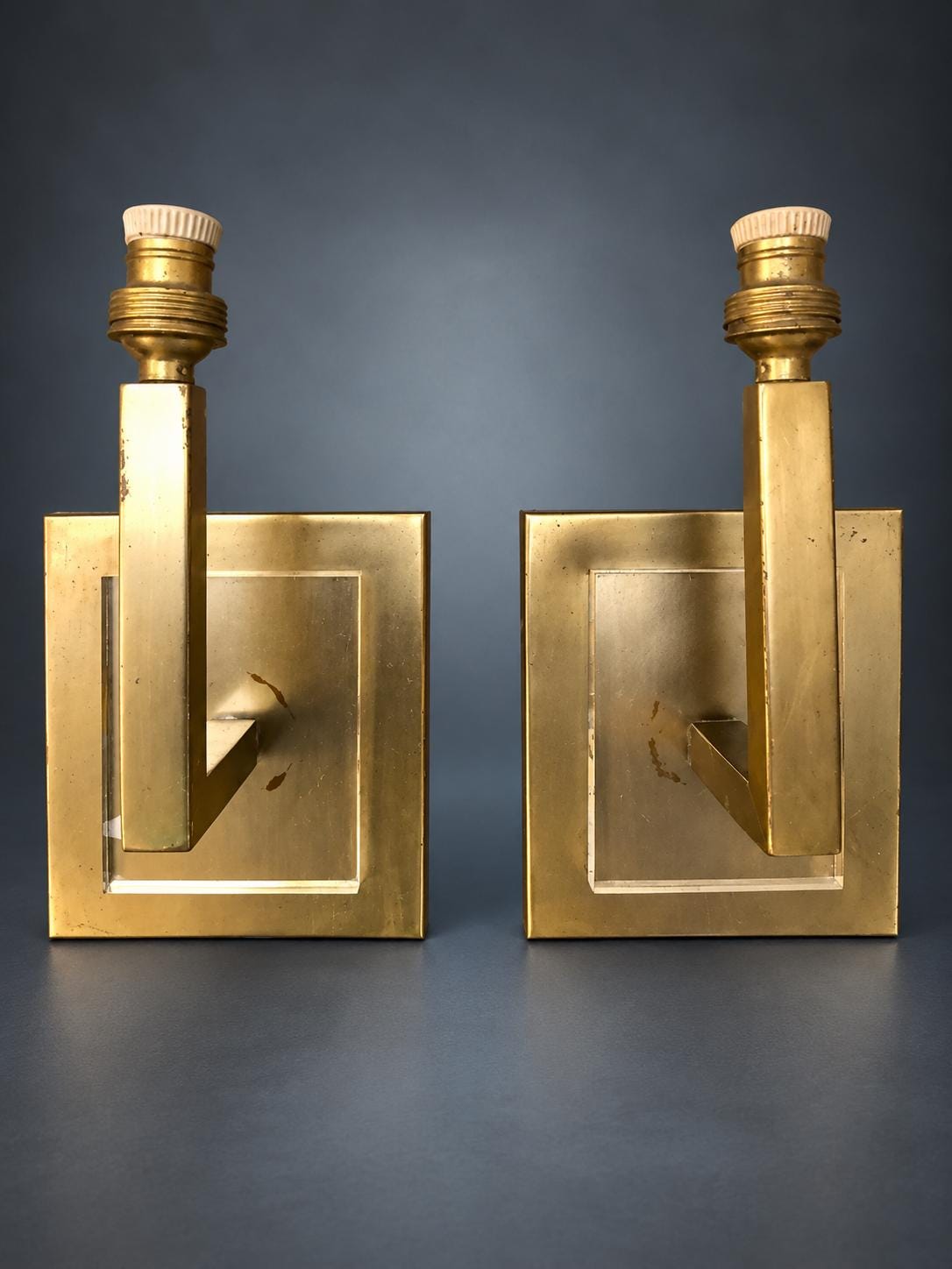 Pair of Modernist Brass and Acrylic Wall Sconces, 1960s — European