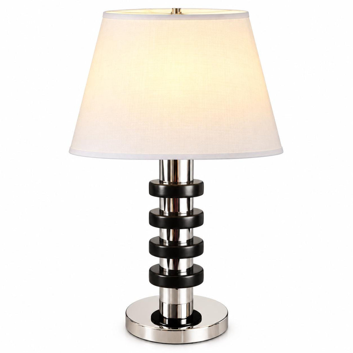 Stainless Steel and Black Plastic Table Lamp Base, Stacked Cylinder Design, 1960s