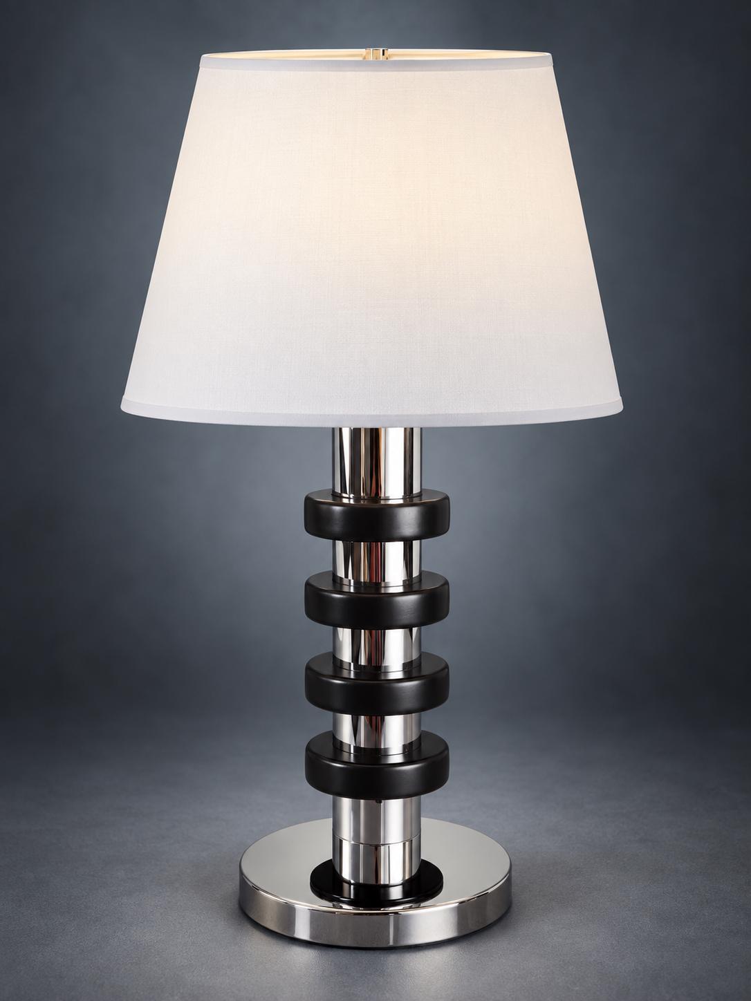 Stainless Steel and Black Plastic Table Lamp Base, Stacked Cylinder Design, 1960s