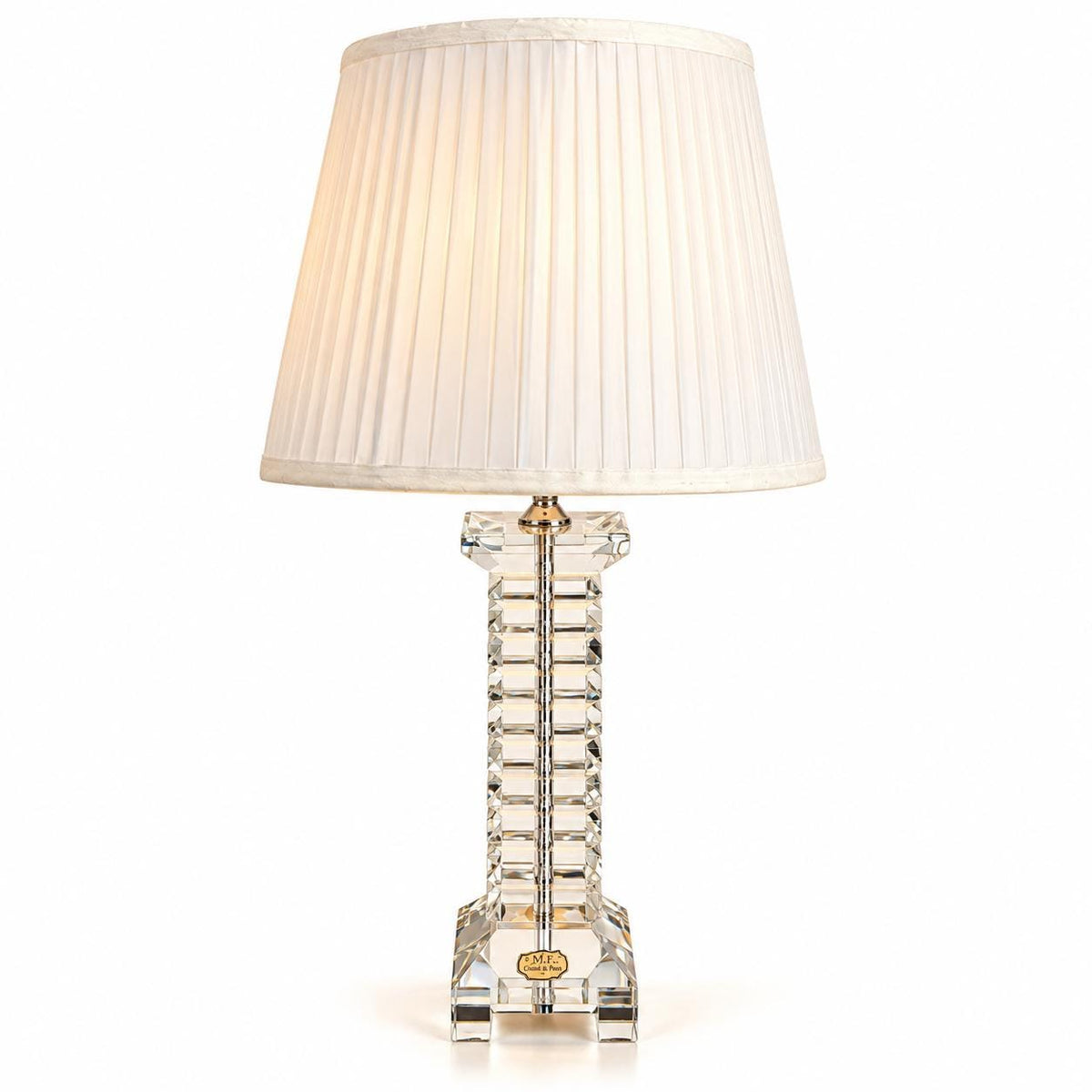 Faceted Glass Table Lamp, Stacked Block Column, Square Stepped Base
