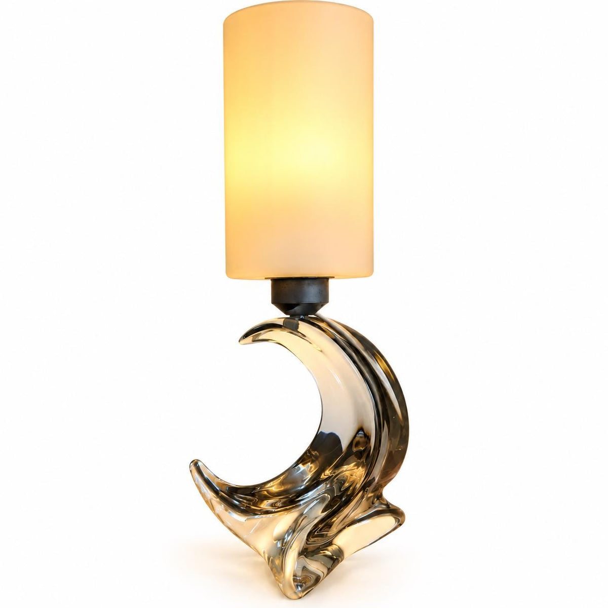 Faceted Glass Table Lamp, Sculptural Wave-Form Base with Opal Glass Shade, 1970s/80s