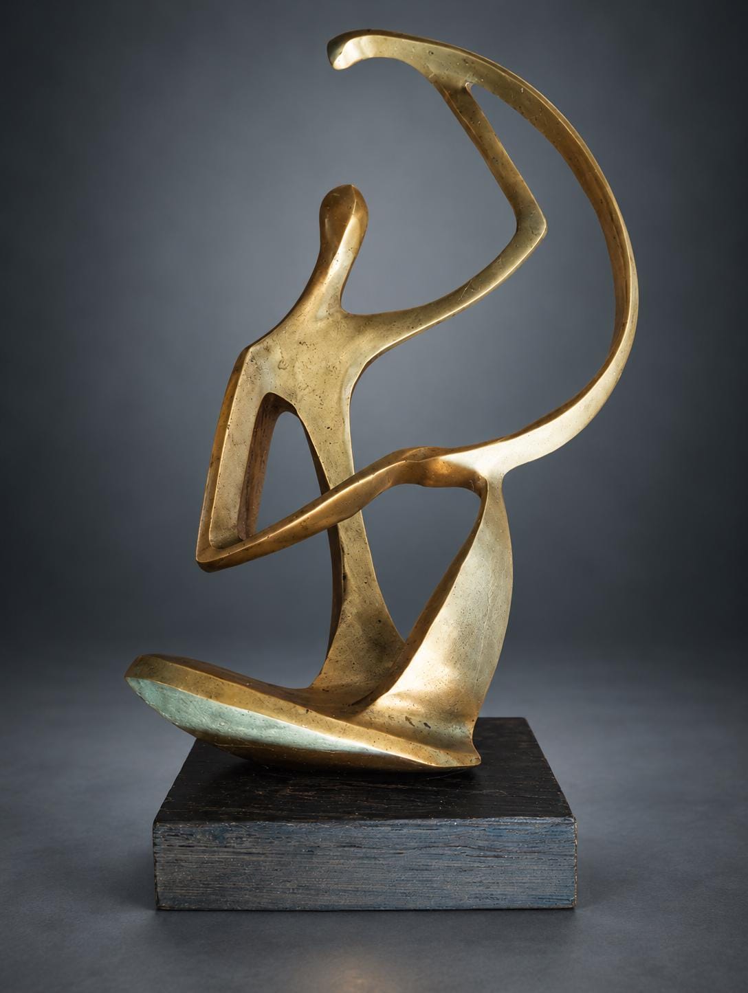 Patinated Metal Sculpture of a Harpist, Abstract Figural Form, Hagenauer Werkstätte Style