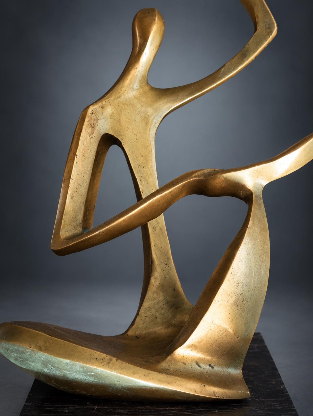 Patinated Metal Sculpture of a Harpist, Abstract Figural Form, Hagenauer Werkstätte Style