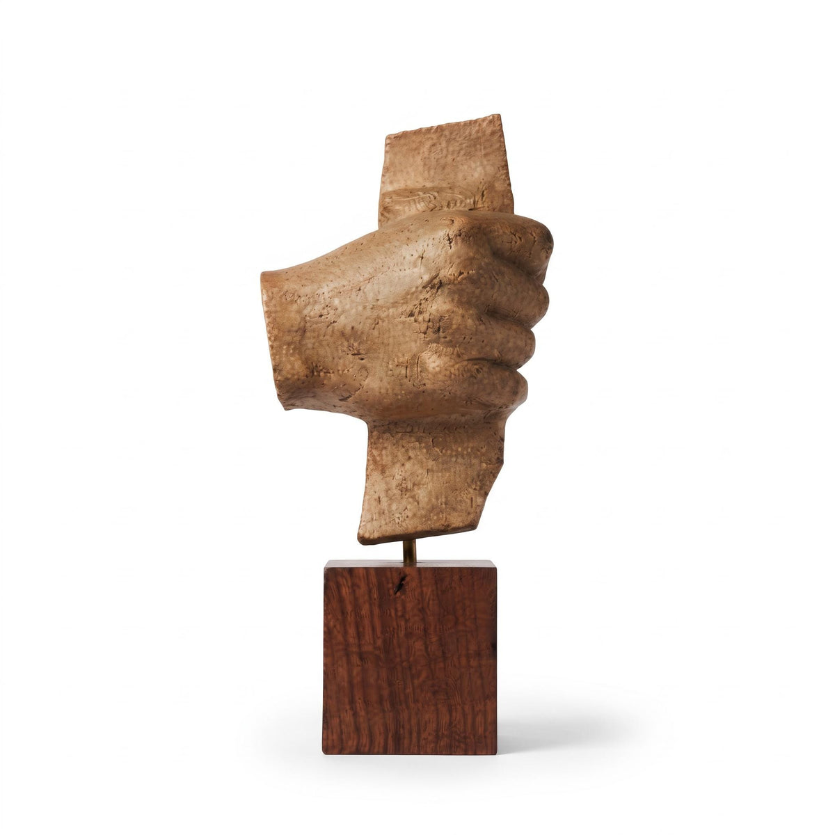 Terracotta Sculpture of an Archer's Hand, Fragment Study on Wood Base