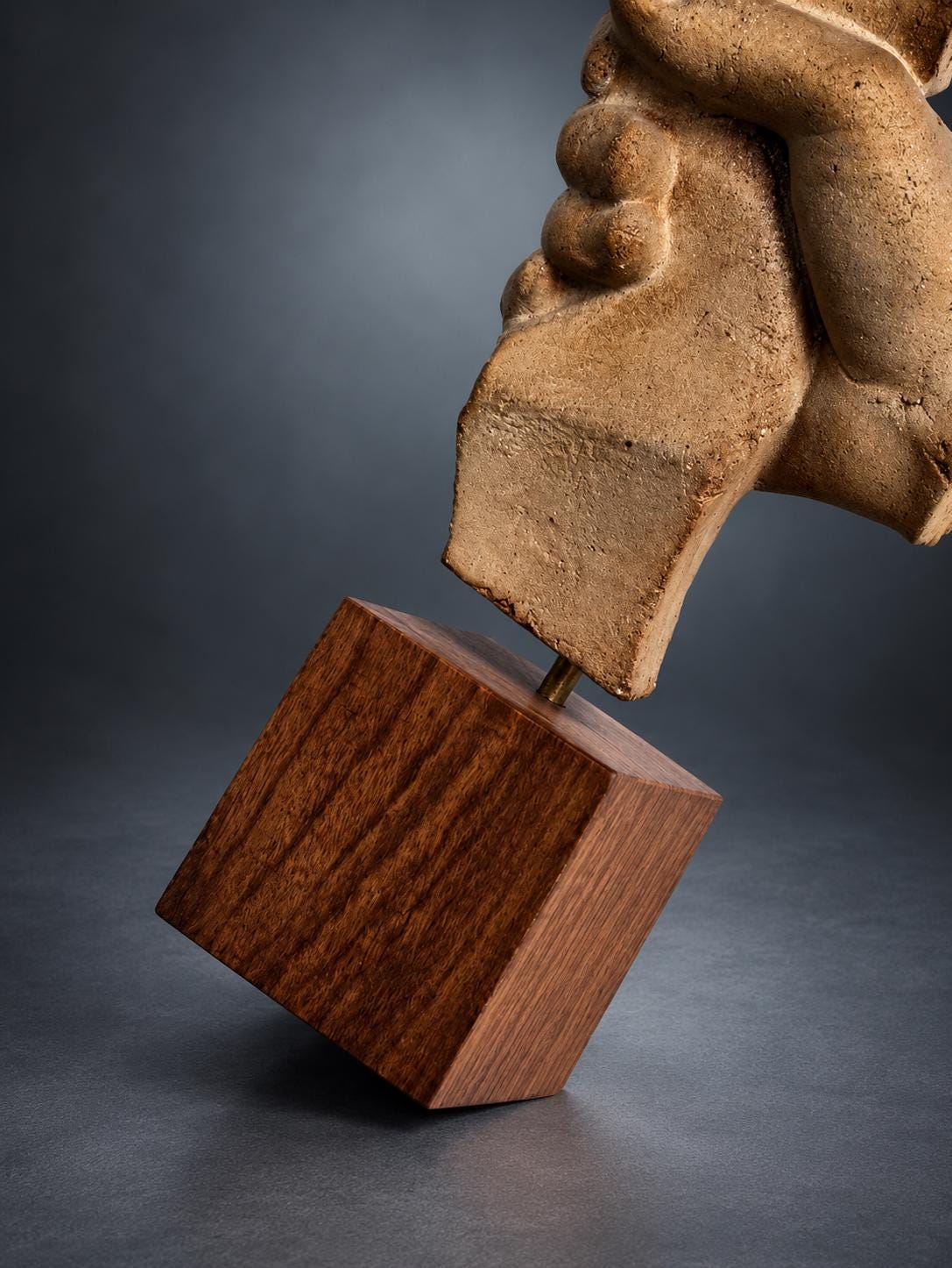 Terracotta Sculpture of an Archer's Hand, Fragment Study on Wood Base