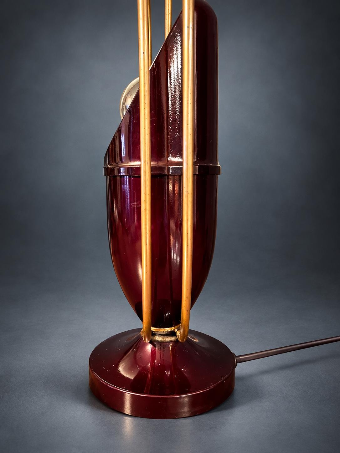 Art Deco Bakelite and Chrome Table Lamp, Teardrop Shade with Orbiting Rings