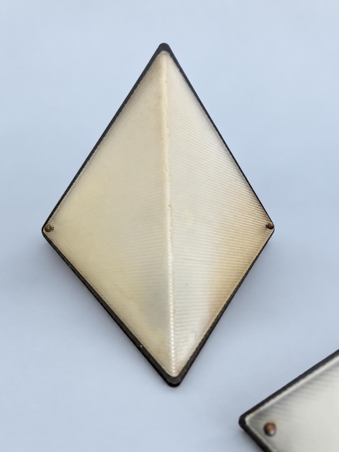 1960s–70s Diamond Wall Sconces, Set of Three, Ribbed White Perspex Panels and Black Metal Bases