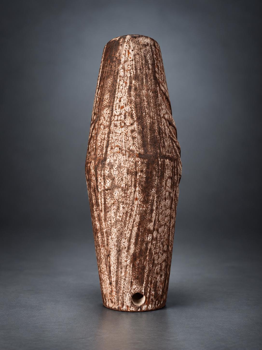 Openwork Ceramic Lamp Base, Hand-Cut Leaf Design, Textured Glaze, Mid-Century Style