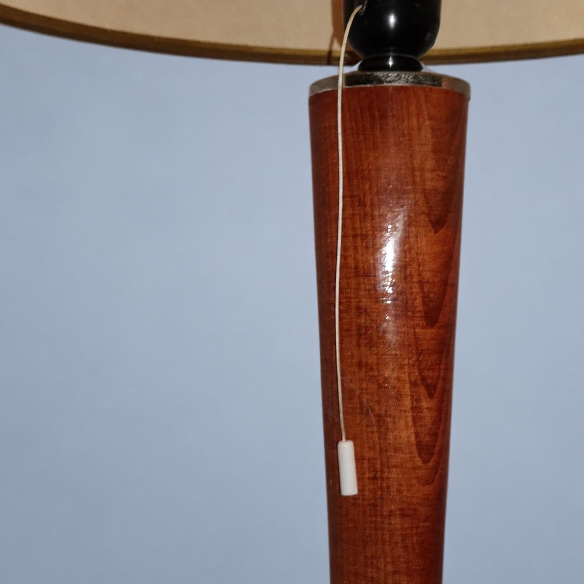 Vintage Large Table Lamp, Attributed 1960s–70s, Tapered Stained Beech Column with Chrome Details, Cream Drum Shade, 68 cm