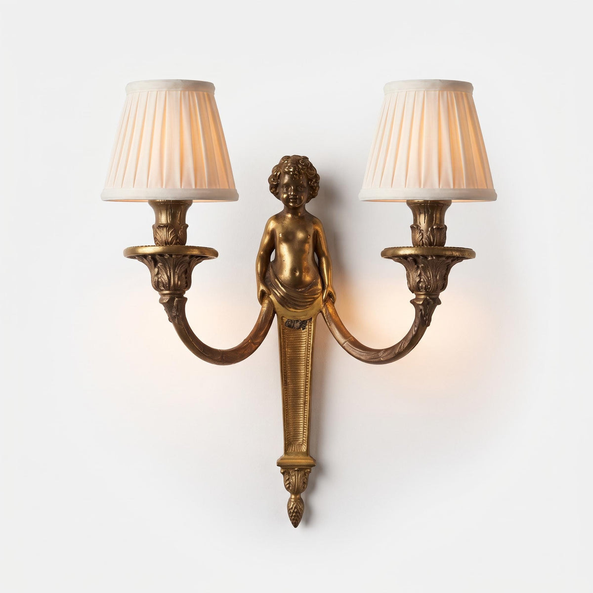 Antique Single Louis XVI Style Bronze-Tone Two-Arm Wall Sconce with Cherub Term Figure