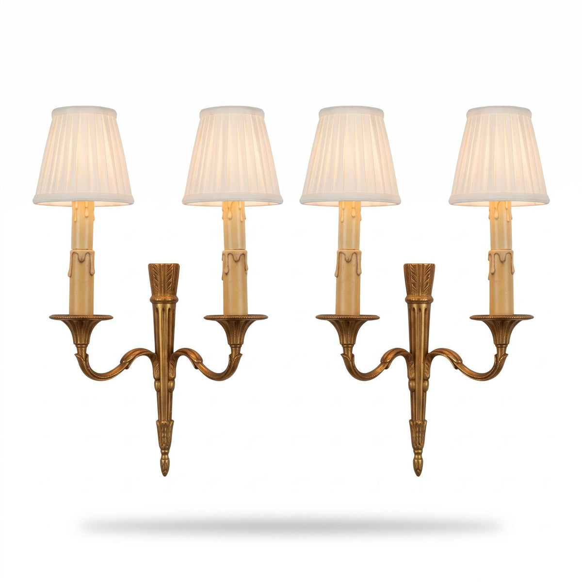Vintage Pair of French Louis XVI Style Gilt Metal Two-Arm Wall Sconces with Quiver Shaft