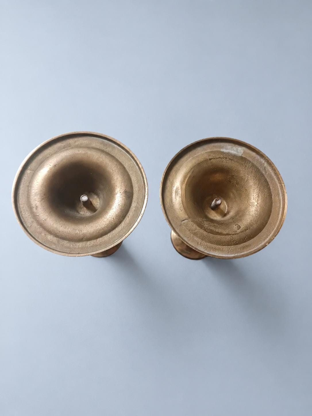 Vintage Pair of Brass-Tone Candlesticks with Black Wood Stems