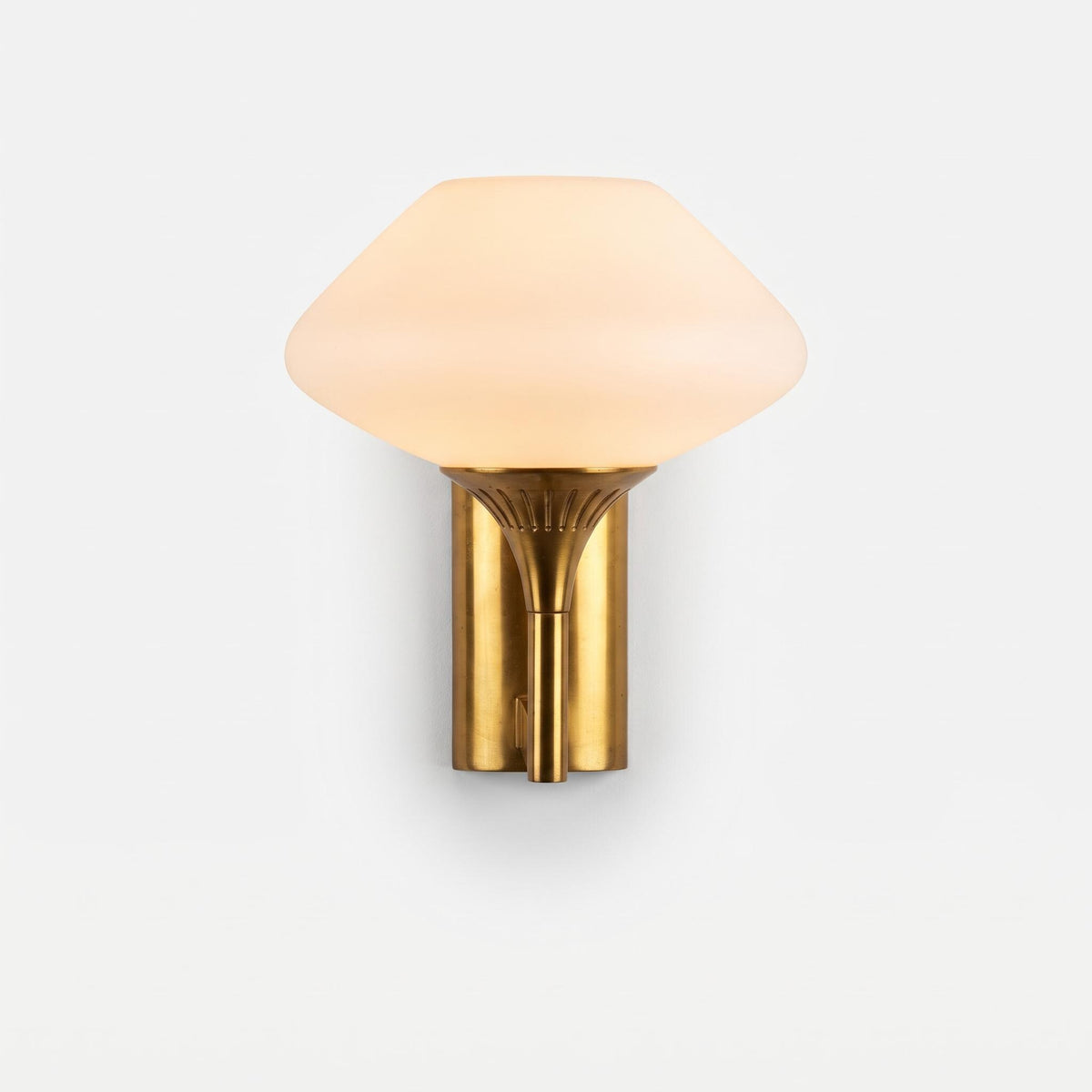 Vintage 1970s Gold-Tone Wall Sconce with White Saucer-Shaped Glass Shade